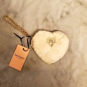 Juicy Couture Cream Fuzzy Furry Heart Coin Purse NWT